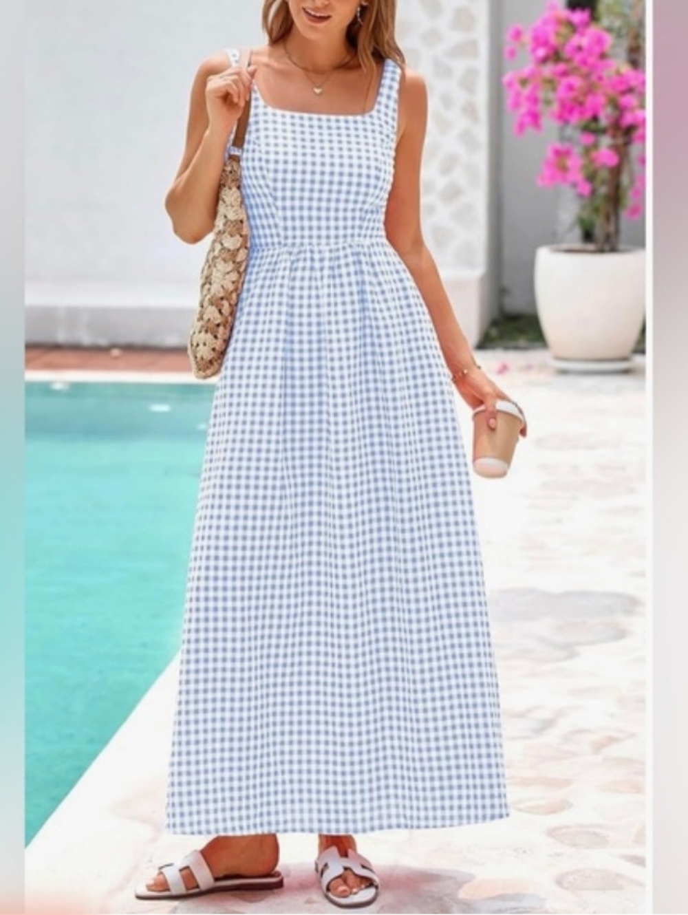 NWT Pretty Garden Blue Gingham Maxi Dress S